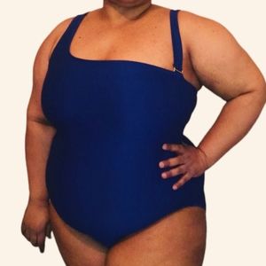 Rachel Roy Ribbed  One-Piece plus size 1X blue Swimsuit Brand new